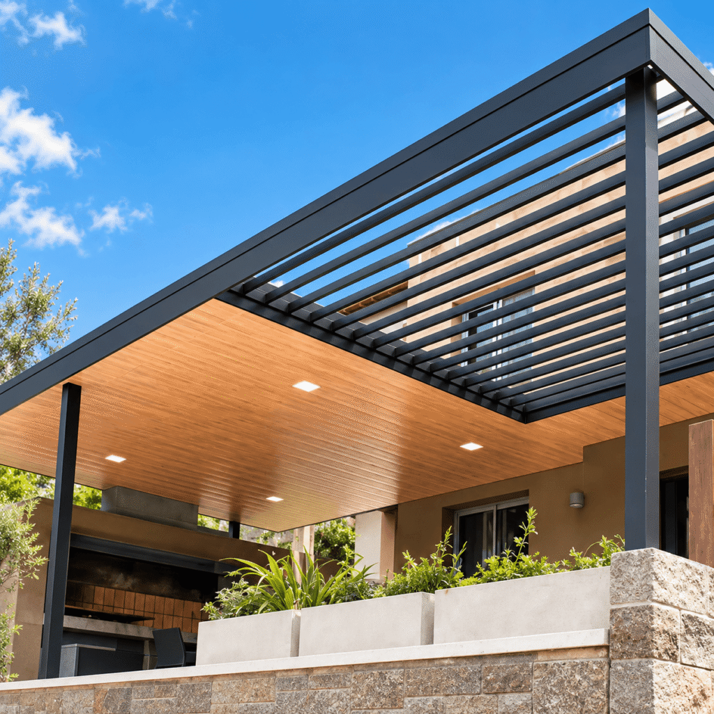 Terraza moderna bajo pergola elegante 2