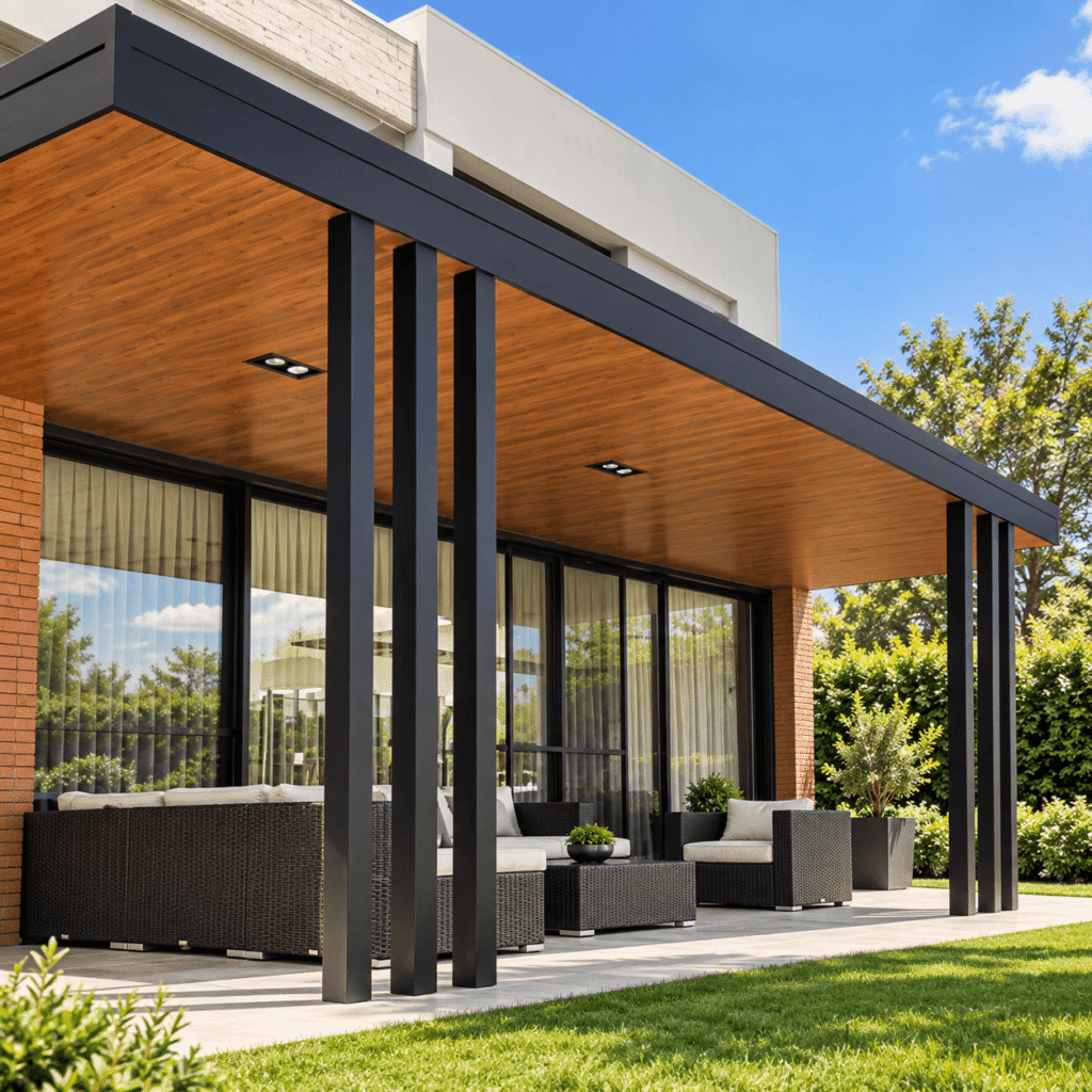 Terraza moderna con pergola de madera 2